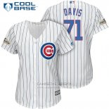 Camiseta Beisbol Mujer Chicago Cubs 2017 Postemporada 71 Wade Davis Blanco Cool Base