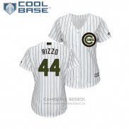 Camiseta Beisbol Mujer Chicago Cubs Anthony Rizzo 2018 Dia de los Caidos Cool Base Blanco