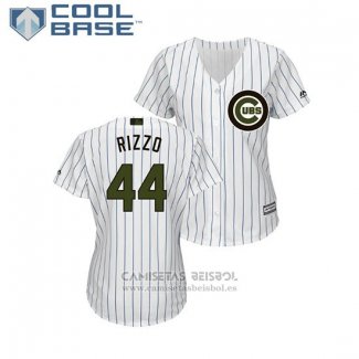 Camiseta Beisbol Mujer Chicago Cubs Anthony Rizzo 2018 Dia de los Caidos Cool Base Blanco