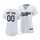 Camiseta Beisbol Mujer Los Angeles Dodgers Personalizada 2021 Gold Program Replica Blanco
