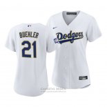 Camiseta Beisbol Mujer Los Angeles Dodgers Walker Buehler 2021 Gold Program Replica Blanco