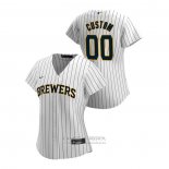 Camiseta Beisbol Mujer Milwaukee Brewers Personalizada 2020 Replica Alterno Blanco