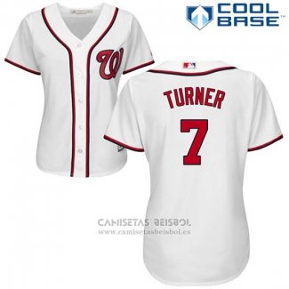 Camiseta Beisbol Mujer Washington Nationals 7 Trea Turner Blanco Cool Base