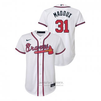 Camiseta Beisbol Nino Atlanta Braves Greg Maddux Replica Primera Blanco