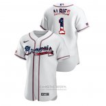 Camiseta Beisbol Hombre Atlanta Braves Ozzie Albies 2020 Stars & Stripes 4th of July Blanco