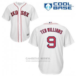 Camiseta Beisbol Hombre Boston Red Sox 9 Ted Williams Blanco Primera Cool Base
