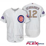 Camiseta Beisbol Hombre Chicago Cubs 12 Kyle Schwarber Blanco Oro Flex Base