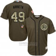 Camiseta Beisbol Hombre Chicago Cubs 49 Jake Arrieta Verde Salute To Service