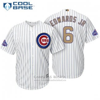 Camiseta Beisbol Hombre Chicago Cubs 6 Carl Edwards Jr. Blanco Oro Cool Base