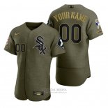 Camiseta Beisbol Hombre Chicago White Sox Personalizada Camuflaje Digital Verde 2021 Salute To Service