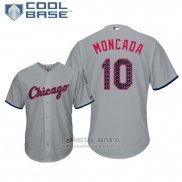 Camiseta Beisbol Hombre Chicago White Sox Yoan Moncada 2018 Stars & Stripes Cool Base Gris
