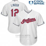 Camiseta Beisbol Hombre Cleveland Indians 2017 Estrellas y Rayas 12 Francisco Lindor Blanco Cool Base