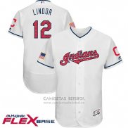 Camiseta Beisbol Hombre Cleveland Indians 2017 Estrellas y Rayas Francisco Lindor Blanco Flex Base