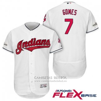 Camiseta Beisbol Hombre Cleveland Indians 2017 Postemporada Yan Gomes Blanco Flex Base