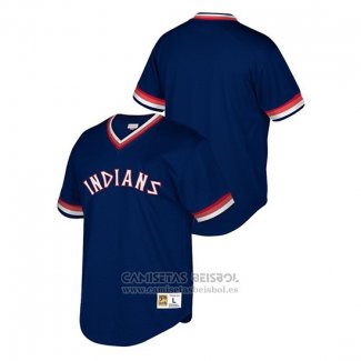 Camiseta Beisbol Hombre Cleveland Indians Cooperstown Collection Mesh Wordmark V-Neck Azul