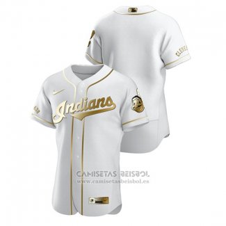 Camiseta Beisbol Hombre Cleveland Indians Golden Edition Autentico Blanco