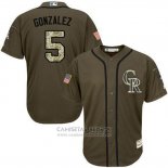 Camiseta Beisbol Hombre Colorado 5 Carlos Gonzalez Verde Salute To Service