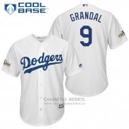 Camiseta Beisbol Hombre Los Angeles Dodgers 2017 Postemporada Yasmani Grandal Blanco Cool Base