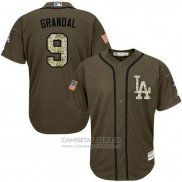 Camiseta Beisbol Hombre Los Angeles Dodgers 9 Yasmani Grandal Verde Salute To Service