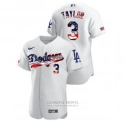 Camiseta Beisbol Hombre Los Angeles Dodgers Chris Taylor 2020 Stars & Stripes 4th of July Blanco