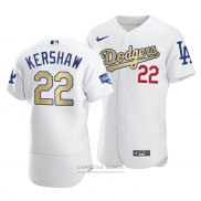 Camiseta Beisbol Hombre Los Angeles Dodgers Clayton Kershaw 2021 Gold Program Patch Autentico Blanco