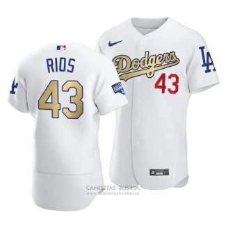 Camiseta Beisbol Hombre Los Angeles Dodgers Edwin Rios 2021 Gold Program Patch Autentico Blanco