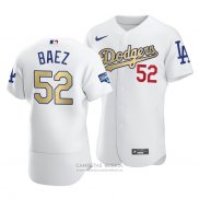 Camiseta Beisbol Hombre Los Angeles Dodgers Pedro Baez 2021 Gold Program Patch Autentico Blanco