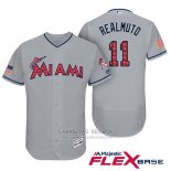 Camiseta Beisbol Hombre Miami Marlins 2017 Estrellas y Rayas J.t. Realmuto Gris Flex Base