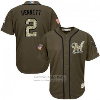 Camiseta Beisbol Hombre Milwaukee Brewers 2 Scooter Gennett Verde Salute To Service