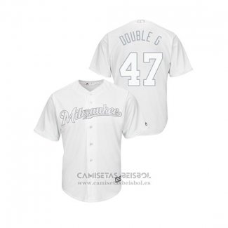 Camiseta Beisbol Hombre Milwaukee Brewers Gio Gonzalez 2019 Players Weekend Replica Blanco