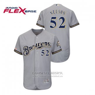 Camiseta Beisbol Hombre Milwaukee Brewers Jimmy Nelson Autentico Flex Base Gris