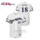 Camiseta Beisbol Hombre Milwaukee Brewers Keston Hiura 2019 Postemporada Flex Base Blanco