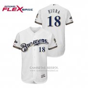 Camiseta Beisbol Hombre Milwaukee Brewers Keston Hiura 2019 Postemporada Flex Base Blanco