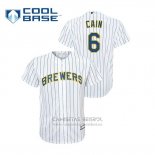 Camiseta Beisbol Hombre Milwaukee Brewers Lorenzo Cain Cool Base Primera Replica Blanco