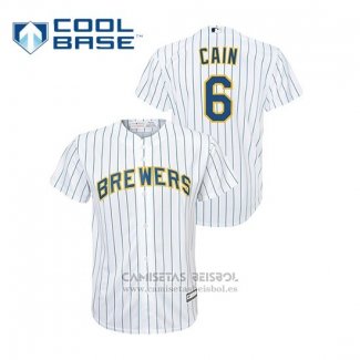 Camiseta Beisbol Hombre Milwaukee Brewers Lorenzo Cain Cool Base Primera Replica Blanco