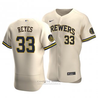 Camiseta Beisbol Hombre Milwaukee Brewers Pablo Reyes Autentico Alterno Crema