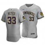 Camiseta Beisbol Hombre Milwaukee Brewers Pablo Reyes Autentico Road Gris