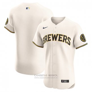 Camiseta Beisbol Hombre Milwaukee Brewers Primera Elite Crema