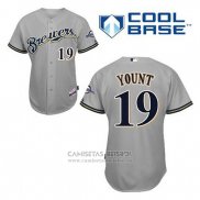 Camiseta Beisbol Hombre Milwaukee Brewers Robin Yount 19 Gris Cool Base
