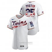 Camiseta Beisbol Hombre Minnesota Twins Byron Buxton 2020 Stars & Stripes 4th of July Blanco