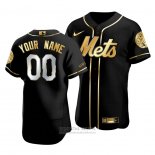 Camiseta Beisbol Hombre New York Mets Personalizada Golden Edition Autentico Negro
