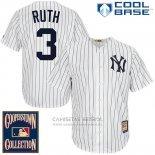 Camiseta Beisbol Hombre New York Yankees New York Babe Ruth 3 Blanco Cool Base Cooperstown