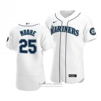 Camiseta Beisbol Hombre Seattle Mariners Dylan Moore Autentico Primera Blanco