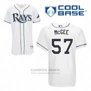 Camiseta Beisbol Hombre Tampa Bay Rays Jake Mcgee 57 Blanco Primera Cool Base