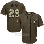 Camiseta Beisbol Hombre Toronto Blue Jays 29 Devon Travis Verde Salute To Service