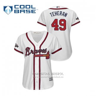 Camiseta Beisbol Mujer Atlanta Braves Julio Teheran 2019 Postemporada Cool Base Blanco