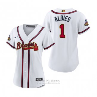 Camiseta Beisbol Mujer Atlanta Braves Ozzie Albies 2022 Gold Program Replica Blanco