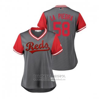 Camiseta Beisbol Mujer Cincinnati Reds Luis Castillo 2018 LLWS Players Weekend La Piedra Gris