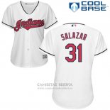 Camiseta Beisbol Mujer Cleveland Indians 31 Danny Salazar Blanco Autentico Collection Cool Base