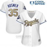 Camiseta Beisbol Mujer Kansas City Royals Eric Hosmer 35 World Series Campeones Oro Blanco Cool Base